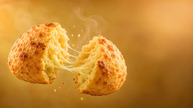 Brazilian Pao de Queijo Pulled Apart with Stretchy Cheese