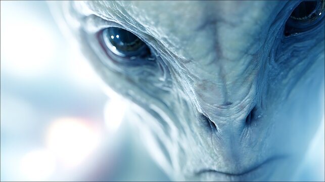 Close-up of an Alien Face with Large Eyes and Blue Skin.