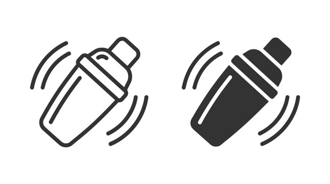 Black cocktail shaker icons showing motion lines for bar equipment design in a simple style