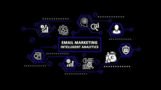 Email Marketing Intelligent Analytics Dashboard with Cyber Security, Business Data Protection and Technology Network Interface 4K Motion Graphics