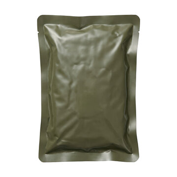 Sealed olive green food pouch isolated on transparent background