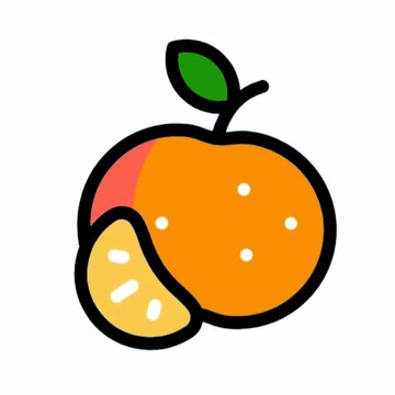 Whole Orange Fruit with Slice and Leaf, Fresh Citrus Icon