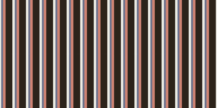 Vertical Stripe Seamless Vector Pattern with Terracotta Peach Slate Blue and Black Lines for Vintage Fashion Textile