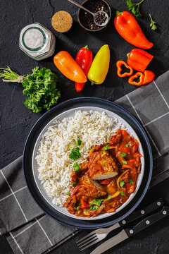 Savory Balkan Cufta Patty In Stewed Pepper Sauce