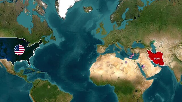 USA-Iran Geopolitical Connection Map Animation Middle East Military Bases