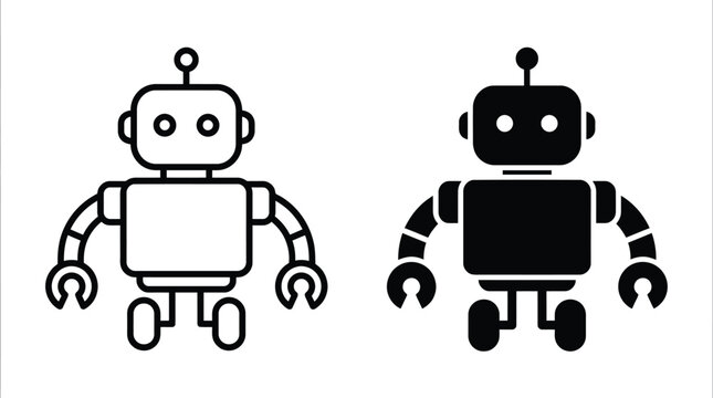 Robot Silhouette In Black And White Vector Illustration On Transparent Background android automation mechanical artificial