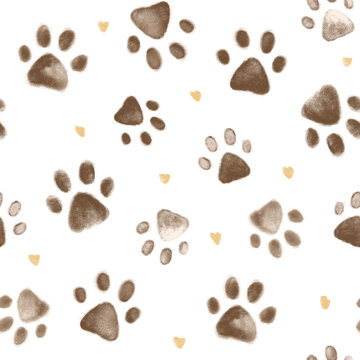Paw seamless pattern. Hand drawn paws pattern illustration