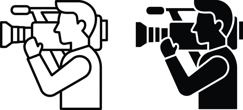 Filmmaker Operating A Camera Silhouette On Transparent Background cameraman videographer operator cinematographer director shooting recording