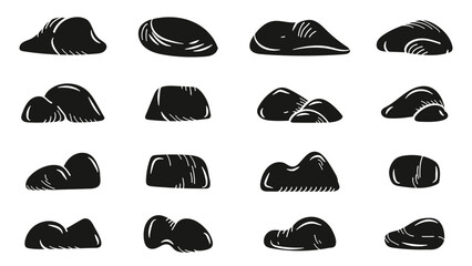 Hand Drawn Silhouette Stone Rock Collection with Natural Pebble Shapes Vector Illustration © Khulqi Design