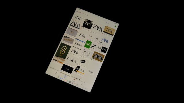 Tablet screen view with various sized Zara logos, on a black background, August 1, 2026