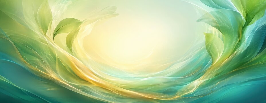 Abstract green and golden energy flow representing natural balance and mental clarity
