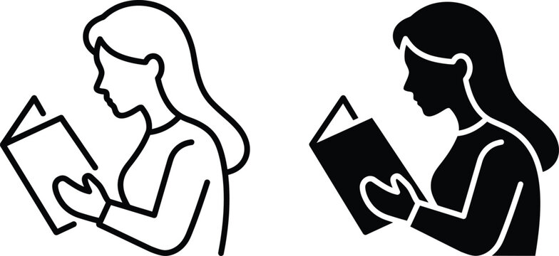 Woman reading a book silhouette on transparent background reader female person figure literature novel pages