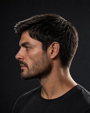Ivy League haircut for men with short tapered sides and a longer top for a subtle side part. Classic, refined barber hairstyle ideal for grooming, fashion, salon, and barbershop concepts.