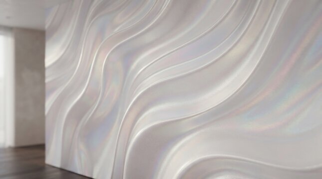 Abstract flowing lines with soft iridescent texture in an interior space