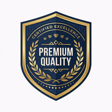 Premium Quality Certified Excellence Gold Navy Blue Shield Vector