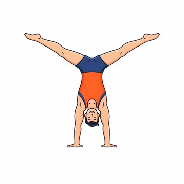Gymnast man doing handstand with split legs vector illustration