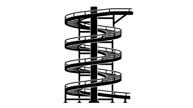 black silhouette of a spiral staircase or industrial spiral conveyor belt