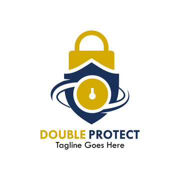 Double Protect logo design featuring a padlock combined with a heraldic security shield for maximum digital and physical protection.