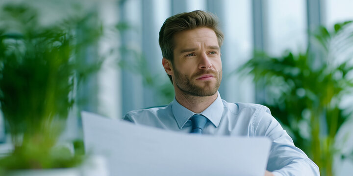 Medium shot of an attractive young operations director reviewing a continuity plan in a luxurious modern office, related to business continuity, perfect for modern lifestyle and business storytelling.
