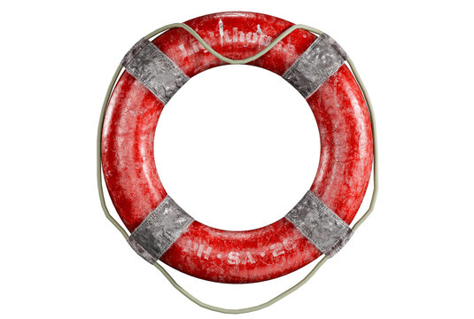 Old Lifebouy isolate on white background. 3d rendering.