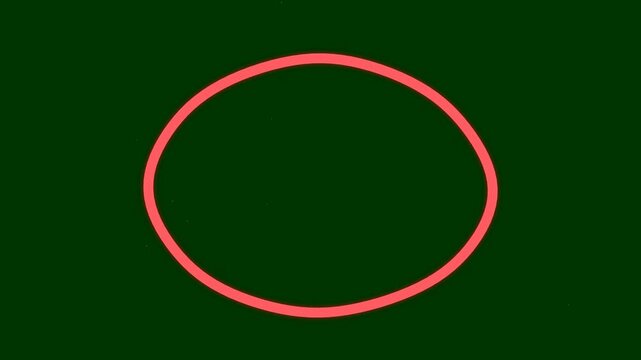 Pink oval outline shape on dark green background, representing minimal geometric design, frame element, and abstract motion graphic border.
