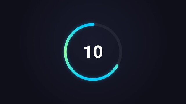 15 Second Neon Countdown Timer, Glowing Circular Progress Bar. Futuristic 15 Seconds Circle Countdown Animation with Blue Cyan Glow