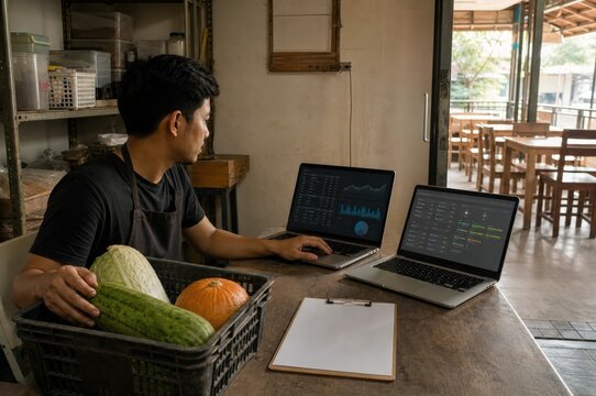 Small Business AI Adoption Restaurant Owner Checks Demand Forecast