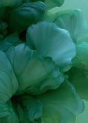 Obraz premium Close-up of a group of green flowers. the flowers are in full bloom, with their petals spread out in a fan-like shape. the petals are a vibrant shade of green, with a hint of blue in the center.