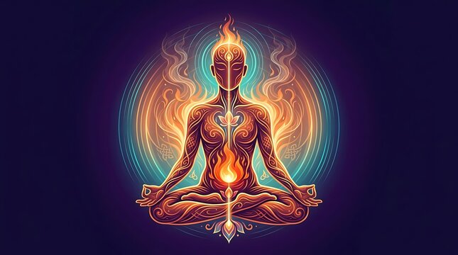 Spiritual energy flowing through a person in meditation pose