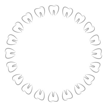 Circular Tooth Frame Background. Line art tooth frame. Tooth round border illustration. Dental care circle border. Mouth health care decoration