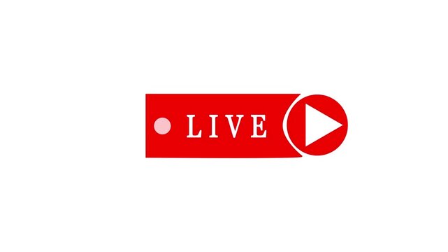 Live streaming icon flat design style with red play button  4K video animation.