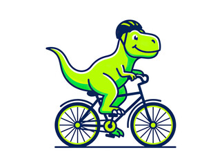 Naklejka premium Cartoon Dinosaur Riding Bicycle with Helmet