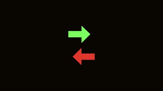 Minimalist exchange arrows animation, opposite direction arrows loop. Green arrow pointing left a red arrow right Motion Graphic.