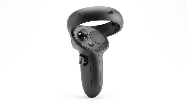A sleek black ergonomic virtual reality handheld motion controller designed for immersive gaming and interactive digital simulation experiences