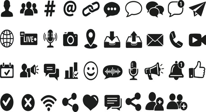 Creative Social Media Communication, Vector Icons Collection for Marketing, Networking, Messaging, Advertising, and Business Promotion Vector Illustration.