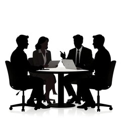 Obraz premium Business team meeting and discussion silhouette icon flat vector asset
