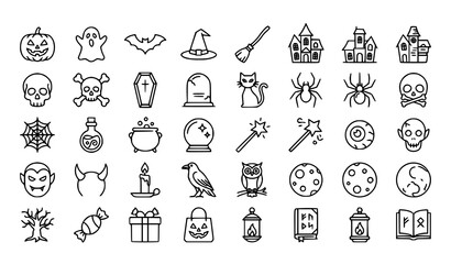 Fototapeta premium Halloween Spooky Outline Icons Collection Horror Editable Vector Pack