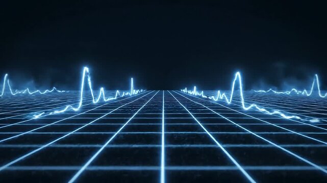 Glowing Blue Digital Heartbeat Pulse Waveform on Grid Background