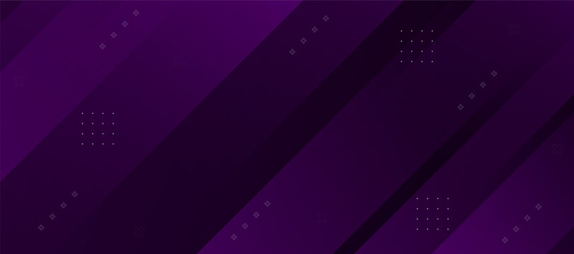 Abstract dark purple background with diagonal stripes and geometric dotted patterns for modern corporate presentations or website banners