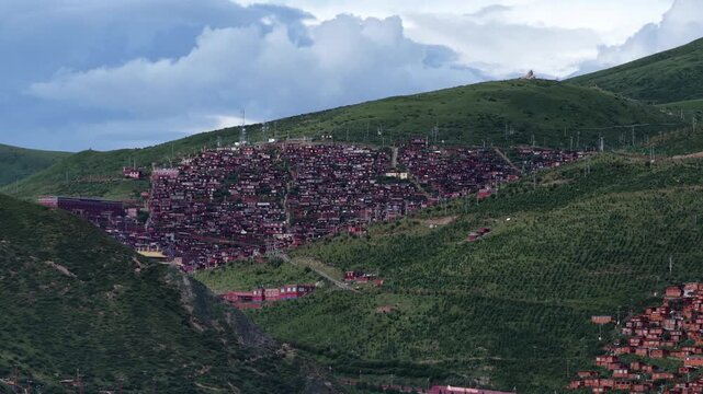 Aerial view of  monastery at Larung gar (Buddhist Academy), Sichuan, China 
