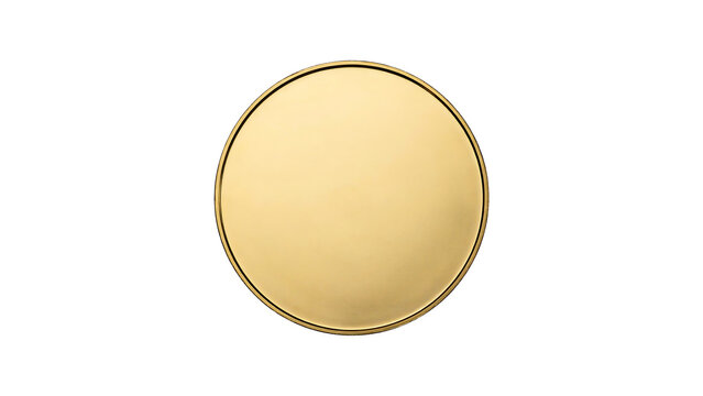 Single blank gold circular coin button isolated on white background