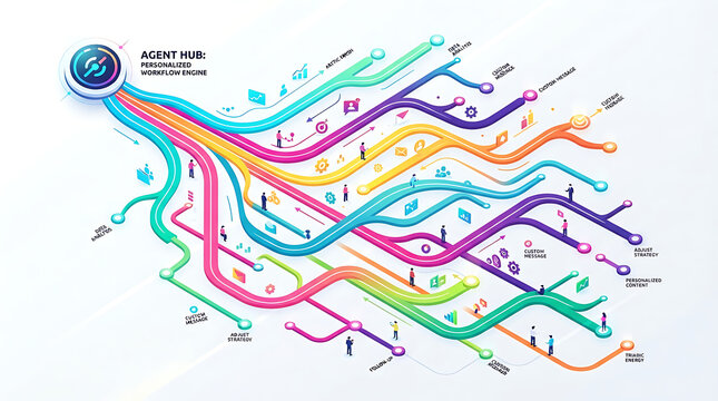 Colorful abstract timeline infographic with flowing lines and data points for business presentation