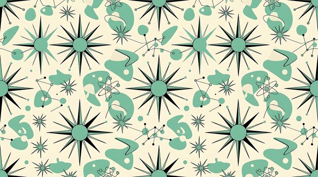 Retro mid century modern atomic starburst seamless pattern