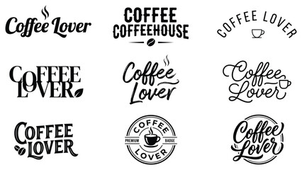Obraz premium Collection of coffee lover emblems with typography and icons in vector illustration style
