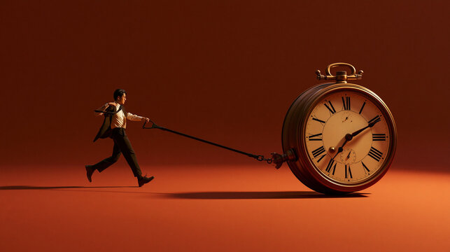 Businessman Pulling Giant Clock Rope