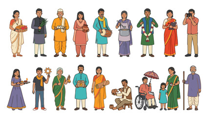Fototapeta premium Flat vector collection of diverse individuals celebrating Ganesh Chaturthi festival