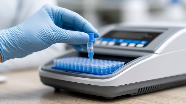 Scientist loading samples into pcr machine for analysis