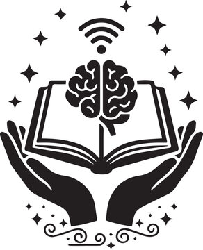 Supporting Hands Book Brain WiFi Digital Learning Vector Icon