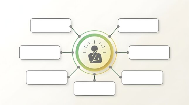 Professional Business Strategy Infographic Template with Central Person Icon and Empty Text Boxes