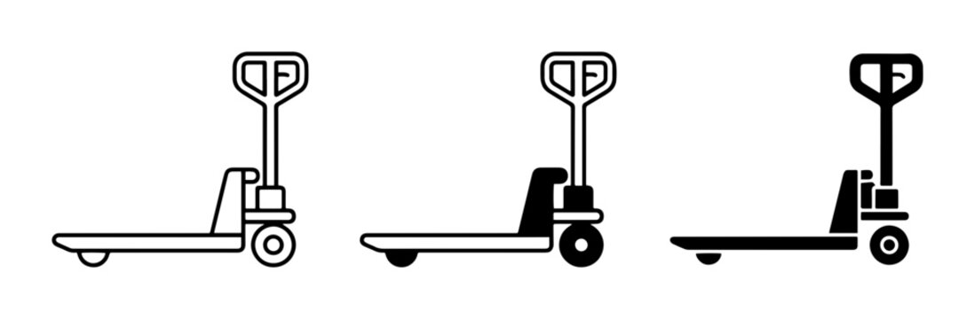 Pallet Jack Icons, Warehouse Equipment Vector Graphics, Logistics Tools Set